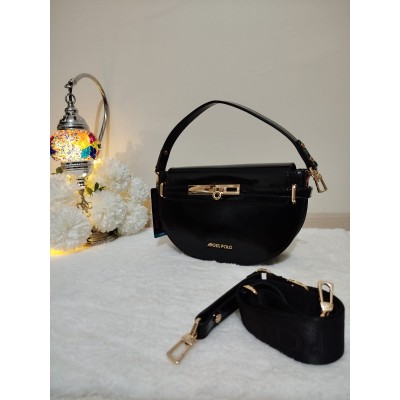 Angel Polo Çapraz Askılı El Ve Omuz Çantası / Siyah-Rugan