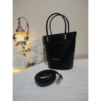Angel Polo El Çantası / Siyah-Kroko